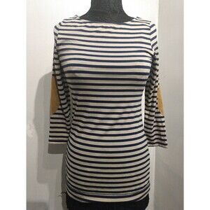 Happening In‎ The Present beige Navy Blue Stripe Microfiber Elbow Tunic Size M